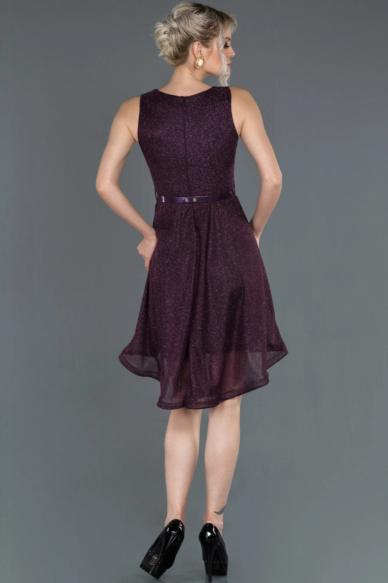 17059 Dark Purple Shimmer Hi-Low Dress