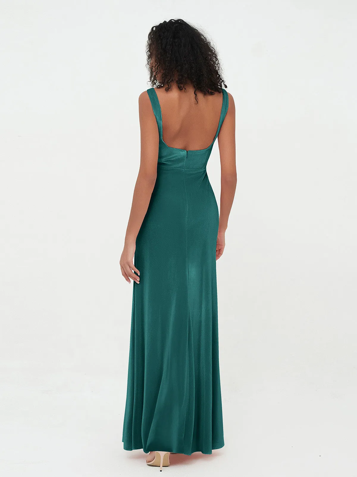 Bateau Neck Mermaid Long Velvet Dresses Peacock