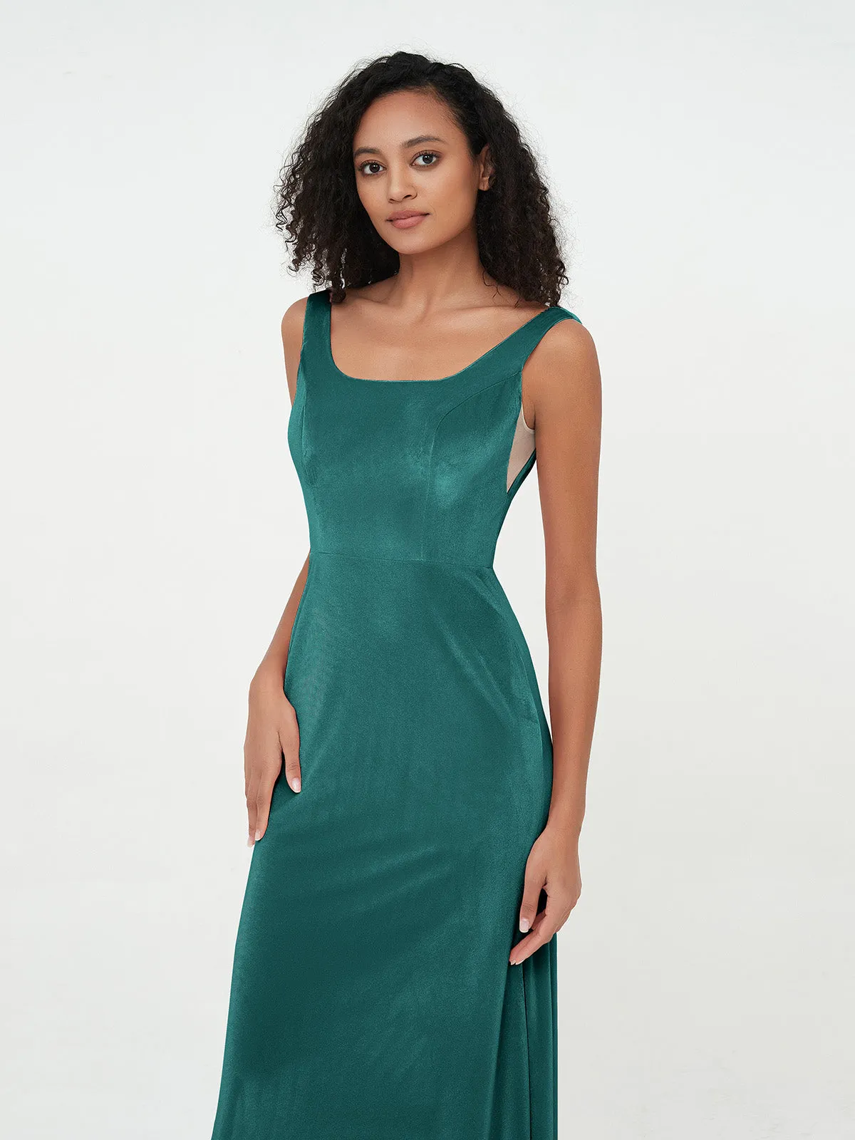 Bateau Neck Mermaid Long Velvet Dresses Peacock