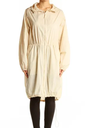 Beige Hooded Drawstring Parka Jacket