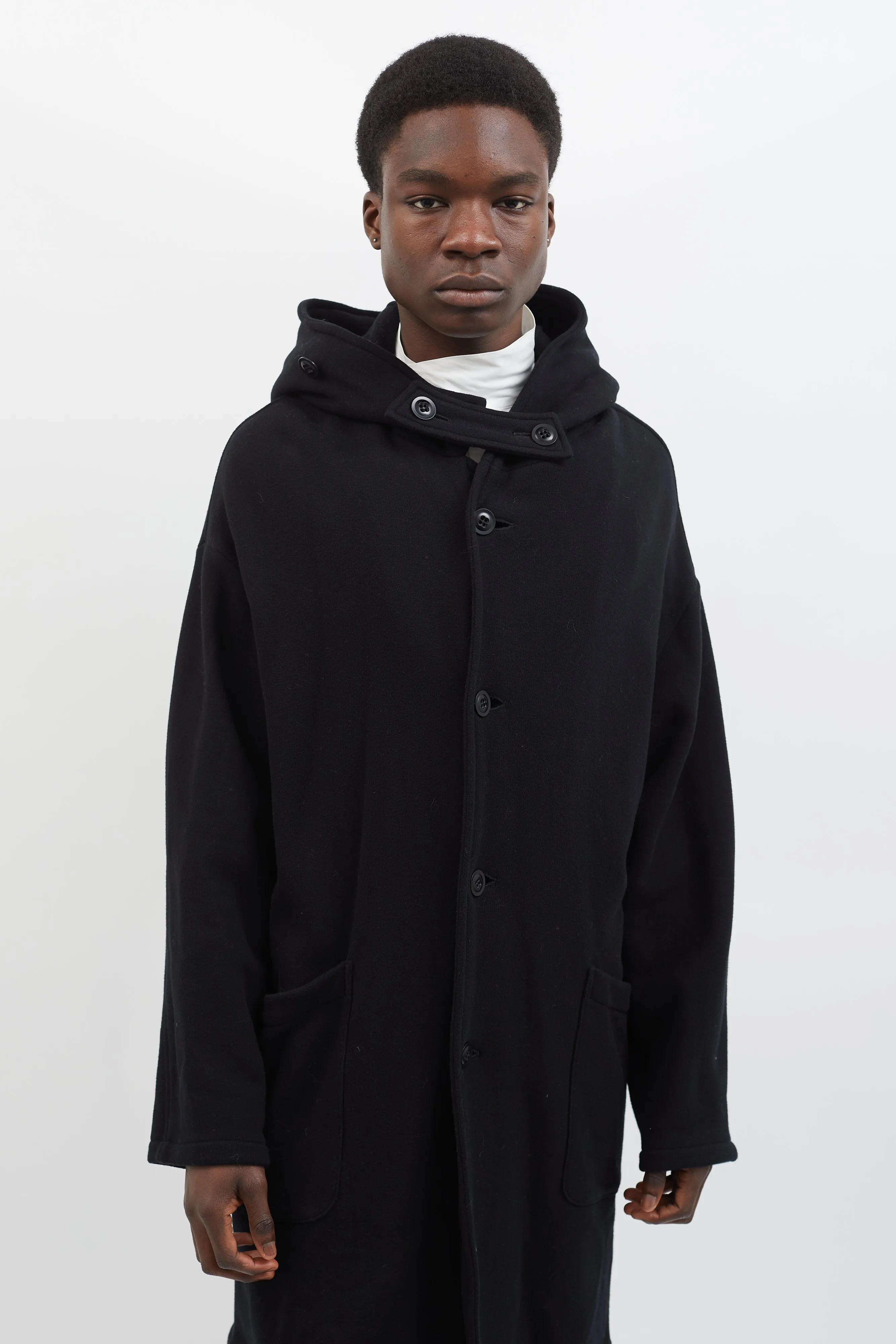 Black Fleece Raised Hooded Coat