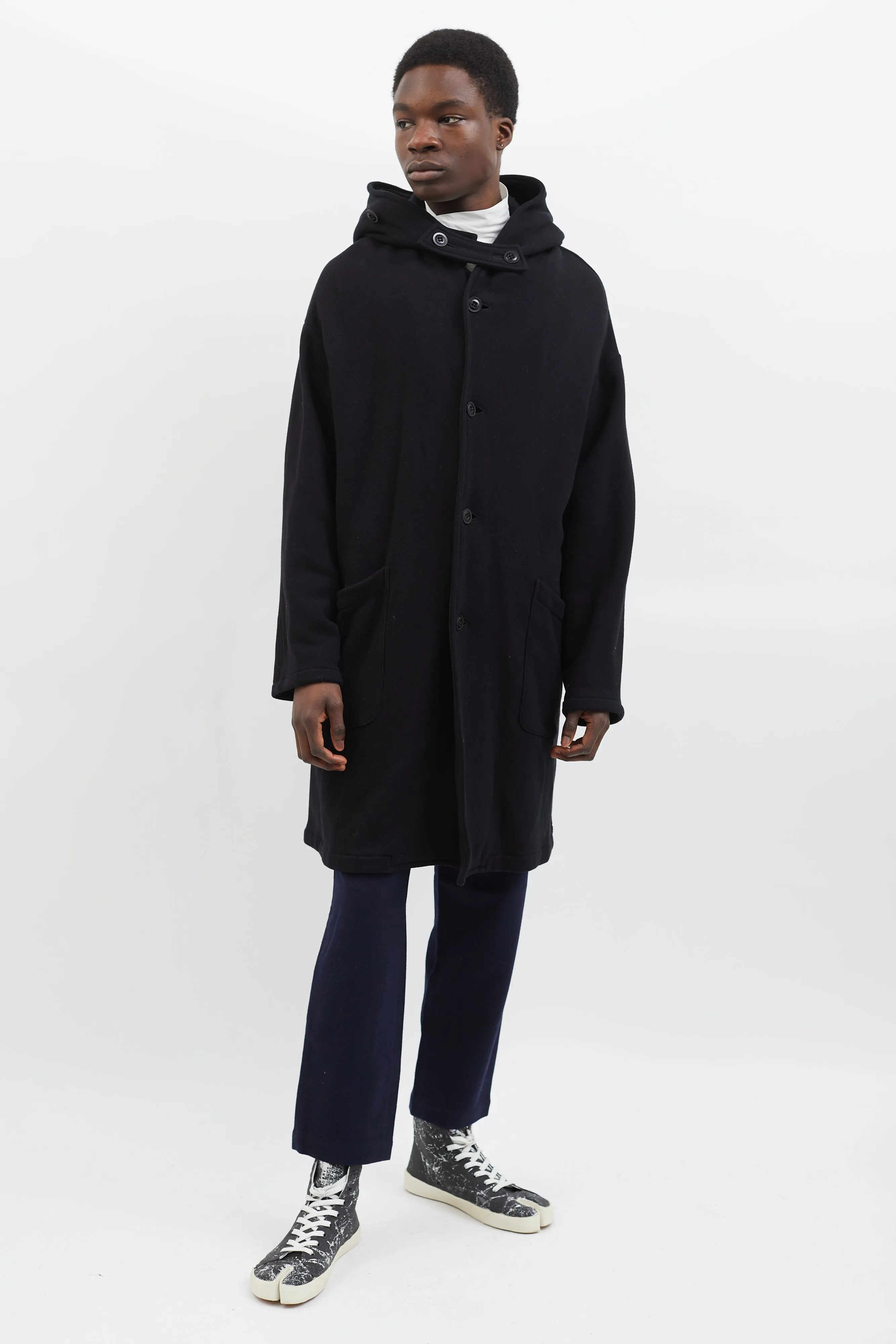 Black Fleece Raised Hooded Coat