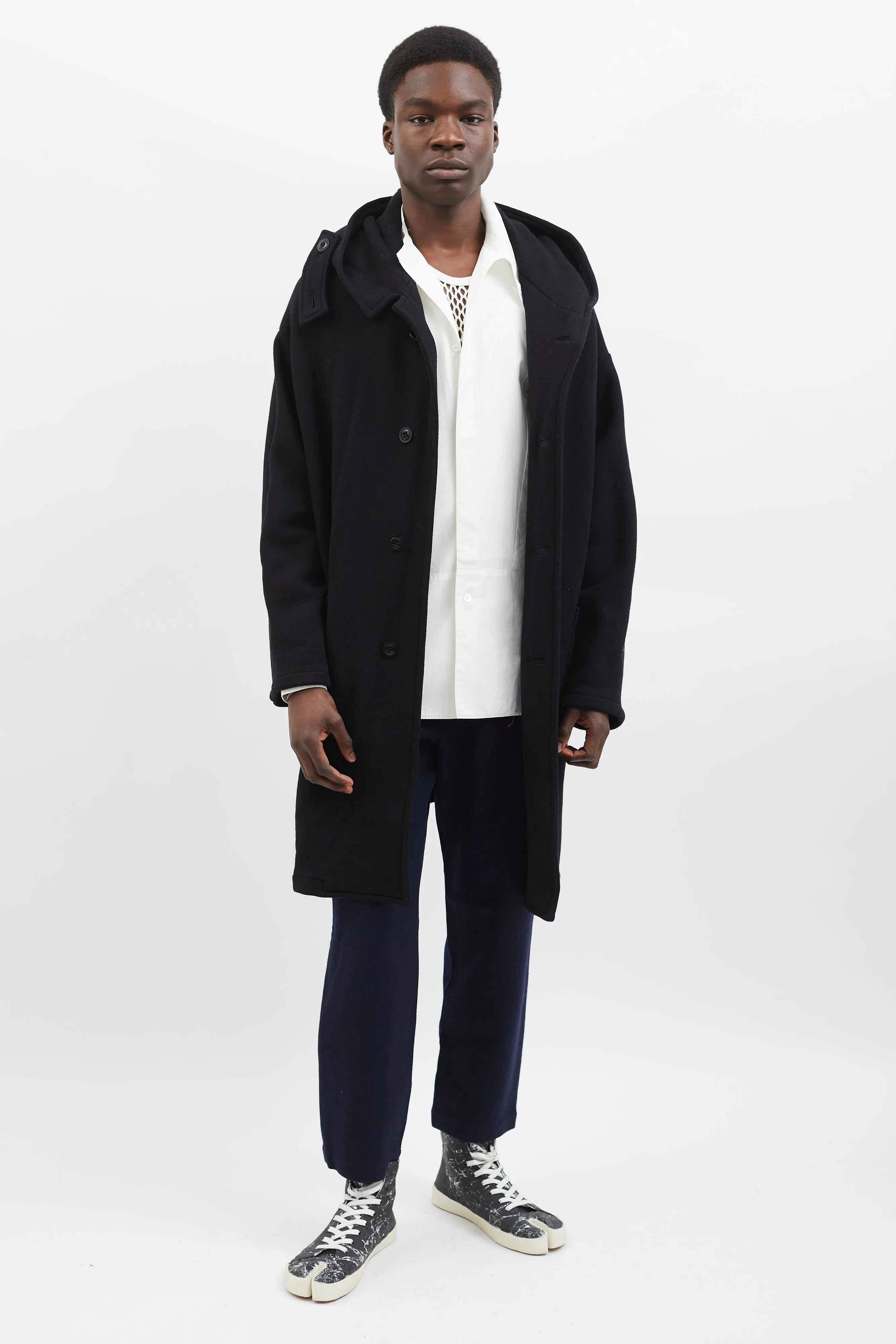 Black Fleece Raised Hooded Coat