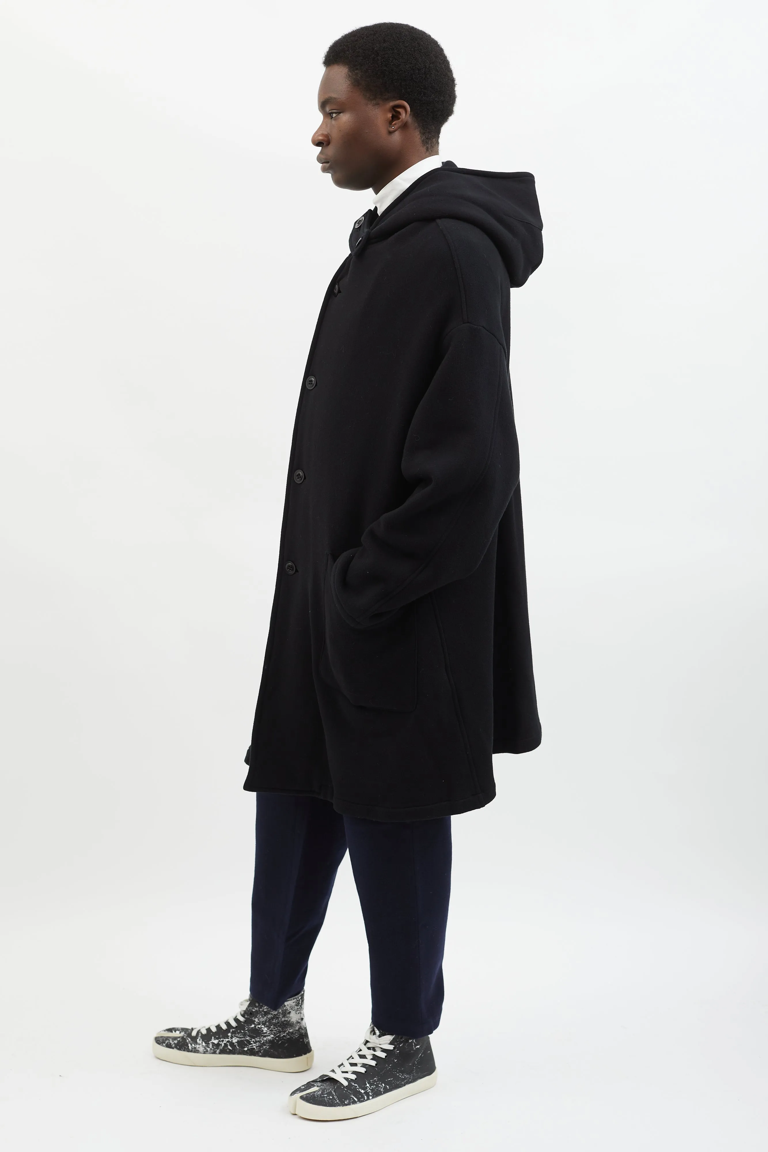 Black Fleece Raised Hooded Coat