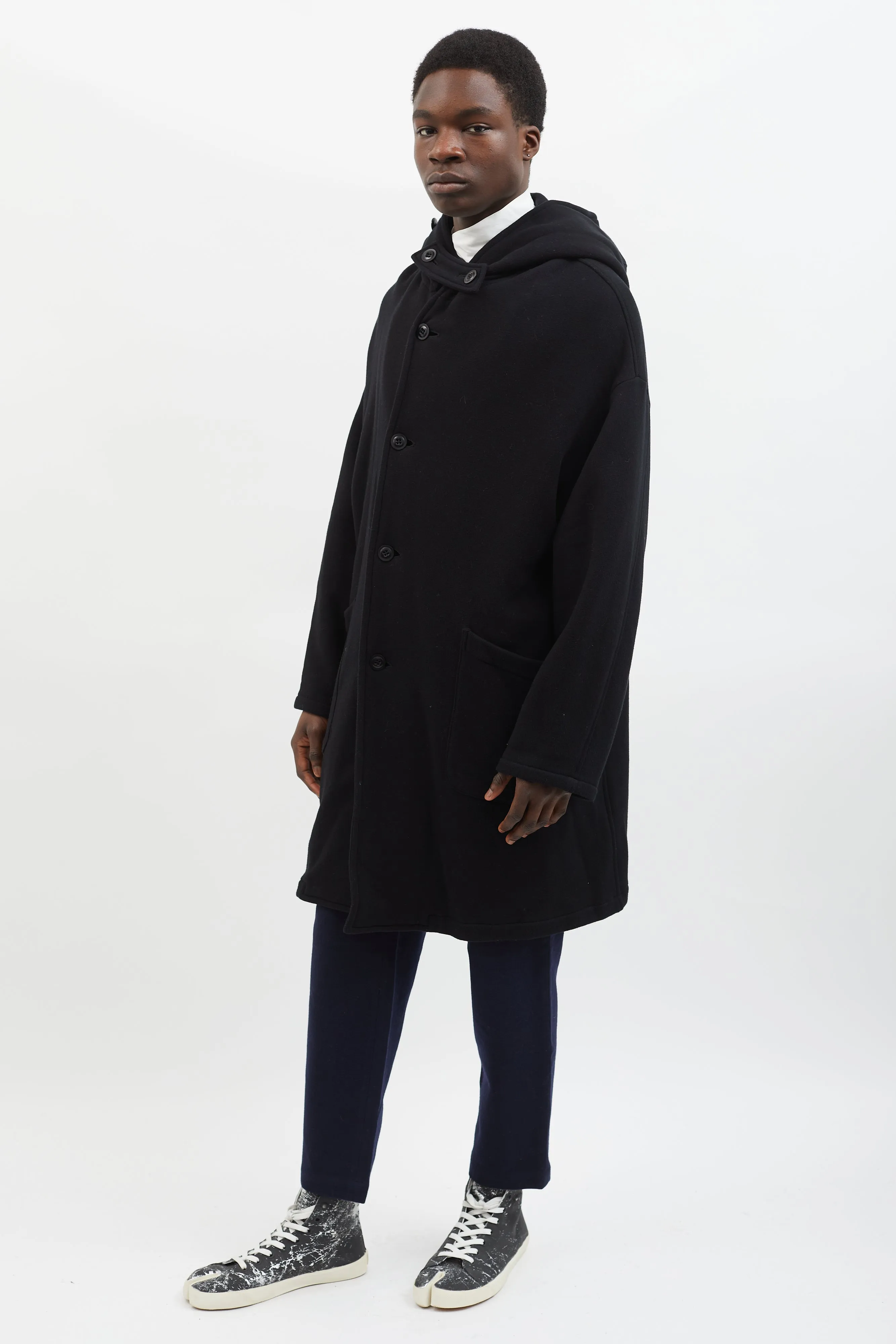 Black Fleece Raised Hooded Coat