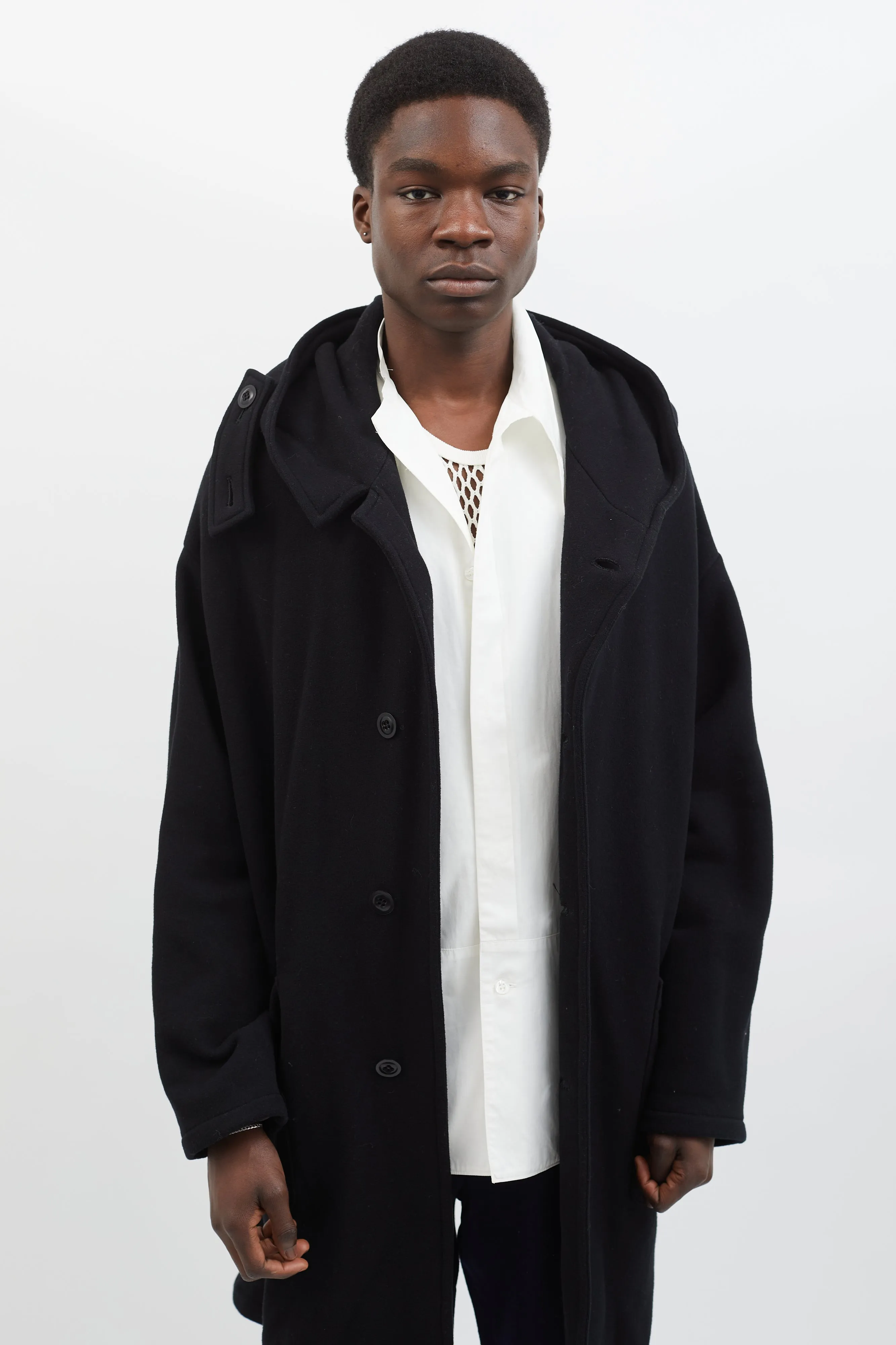 Black Fleece Raised Hooded Coat