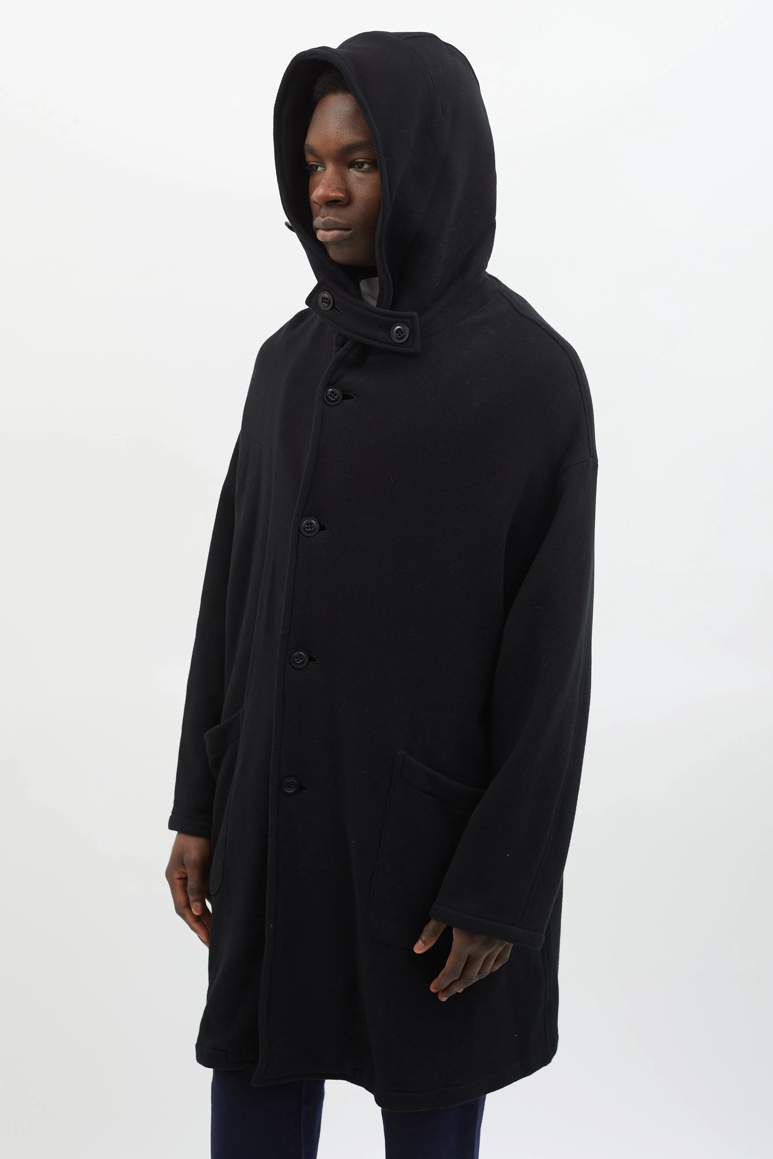 Black Fleece Raised Hooded Coat