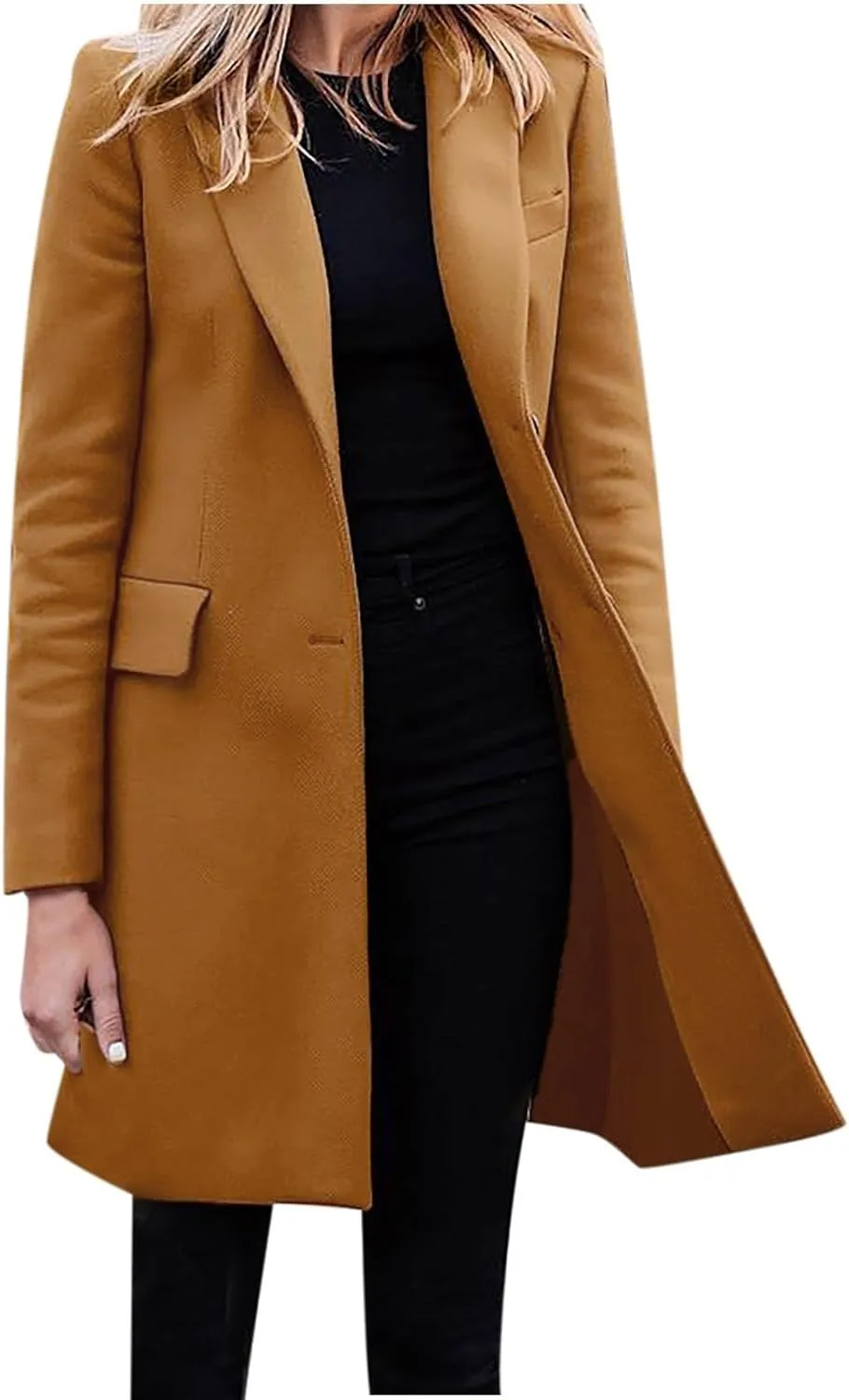 Blazers for Women,Wool Blend Trench Coat Elegante Business Jackets Open Front Work Office Winter Suit Cardigan