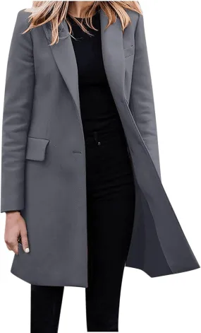 Blazers for Women,Wool Blend Trench Coat Elegante Business Jackets Open Front Work Office Winter Suit Cardigan