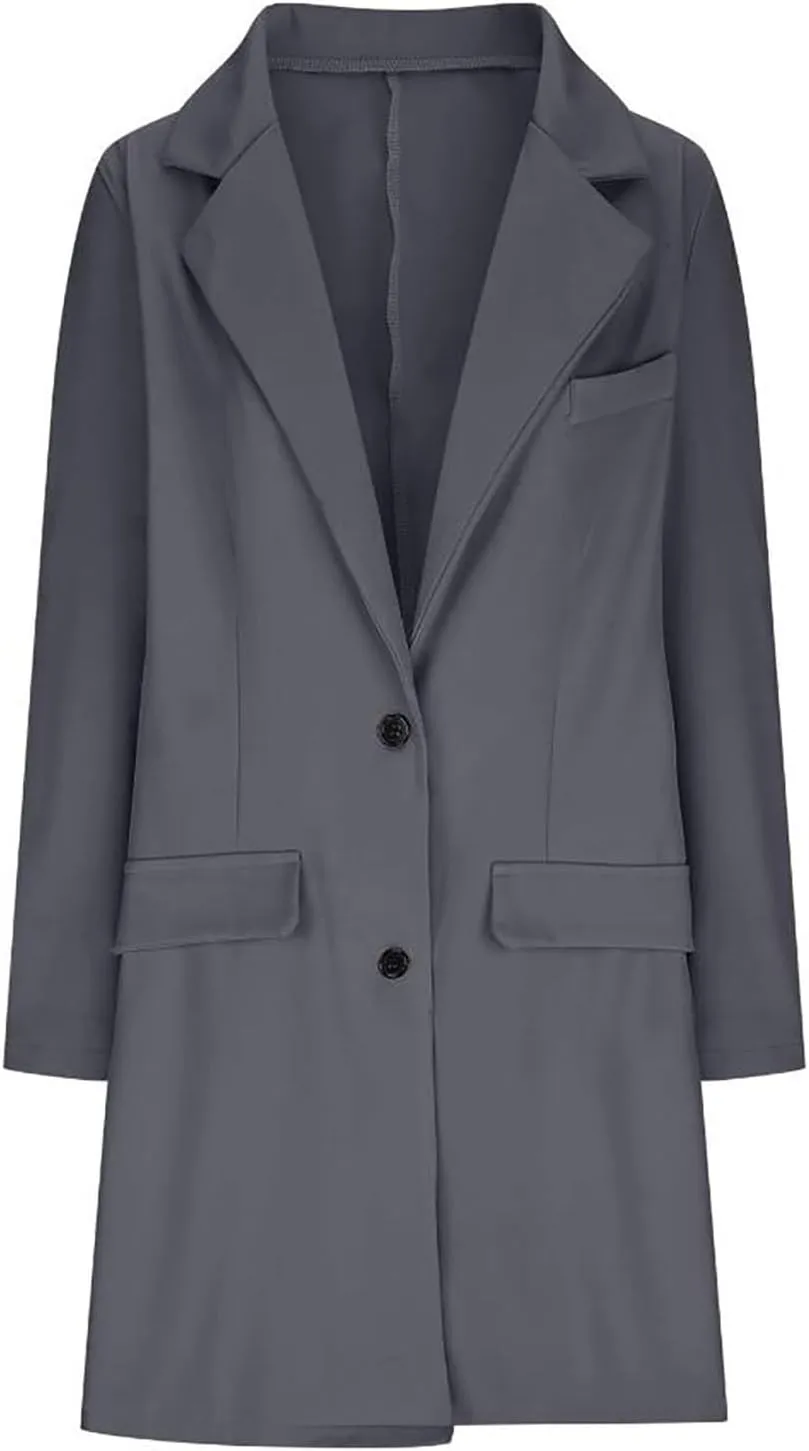 Blazers for Women,Wool Blend Trench Coat Elegante Business Jackets Open Front Work Office Winter Suit Cardigan