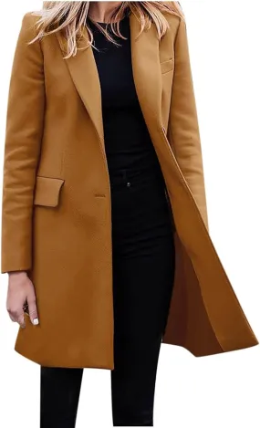 Blazers for Women,Wool Blend Trench Coat Elegante Business Jackets Open Front Work Office Winter Suit Cardigan