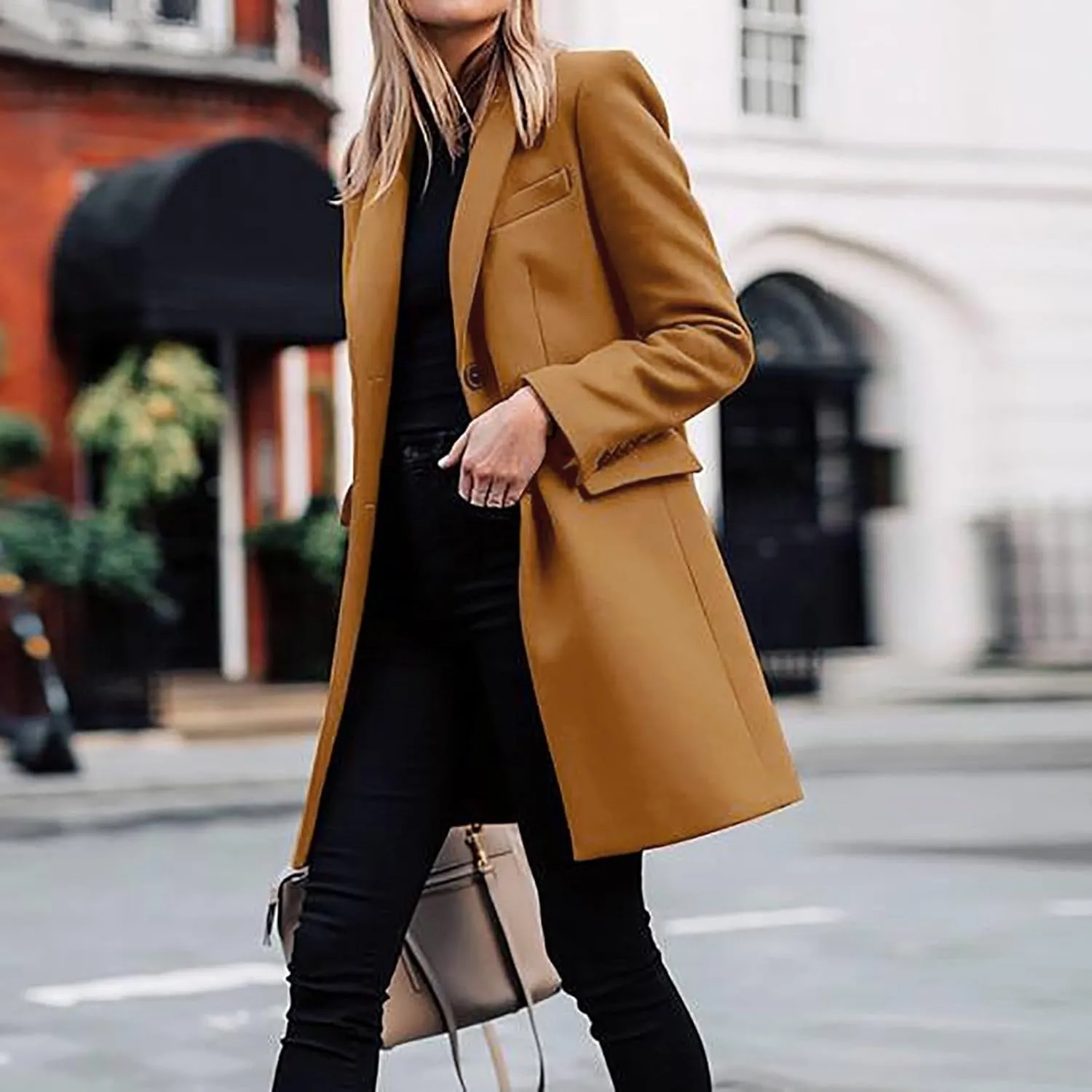 Blazers for Women,Wool Blend Trench Coat Elegante Business Jackets Open Front Work Office Winter Suit Cardigan