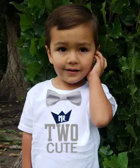 Boys 2nd Birthday Shirt Mr Two Cute Navy and Grey Bow Tie