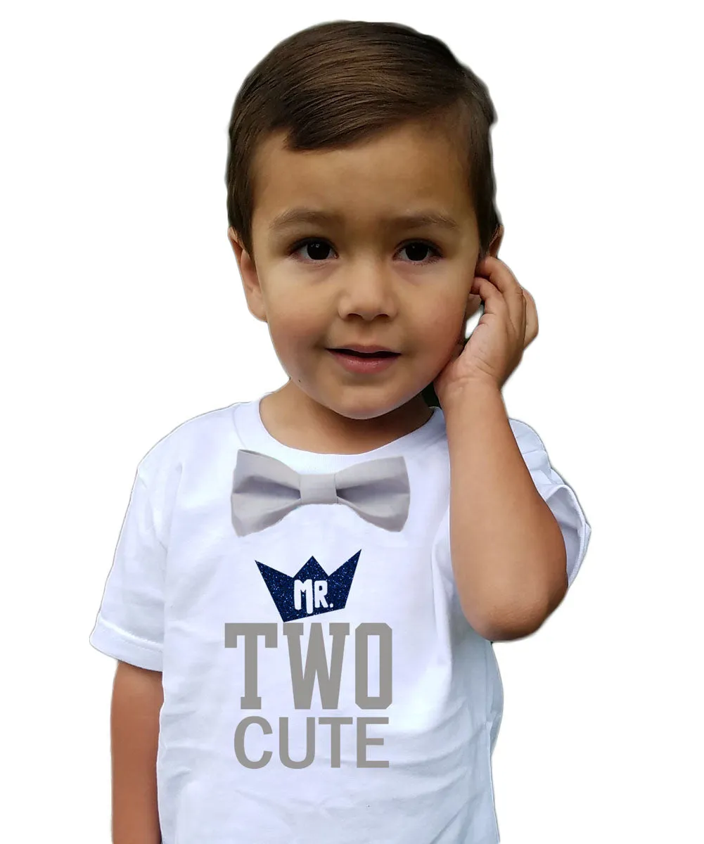 Boys 2nd Birthday Shirt Mr Two Cute Navy and Grey Bow Tie