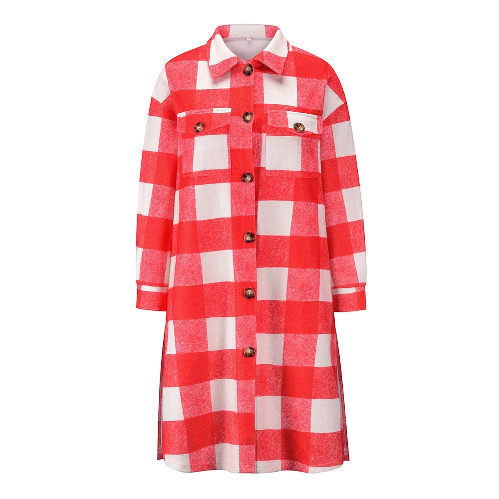 Button Plaid Shirt Jackets Coat Wholesale Women's