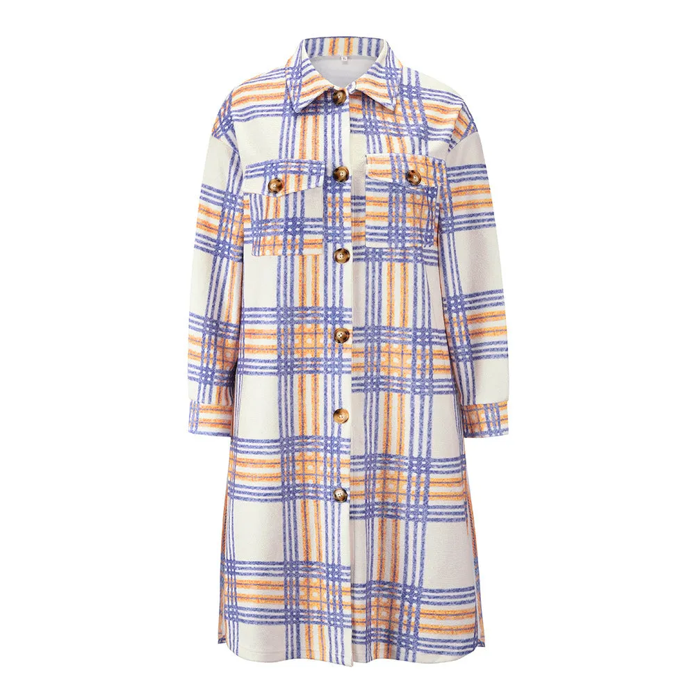 Button Plaid Shirt Jackets Coat Wholesale Women's