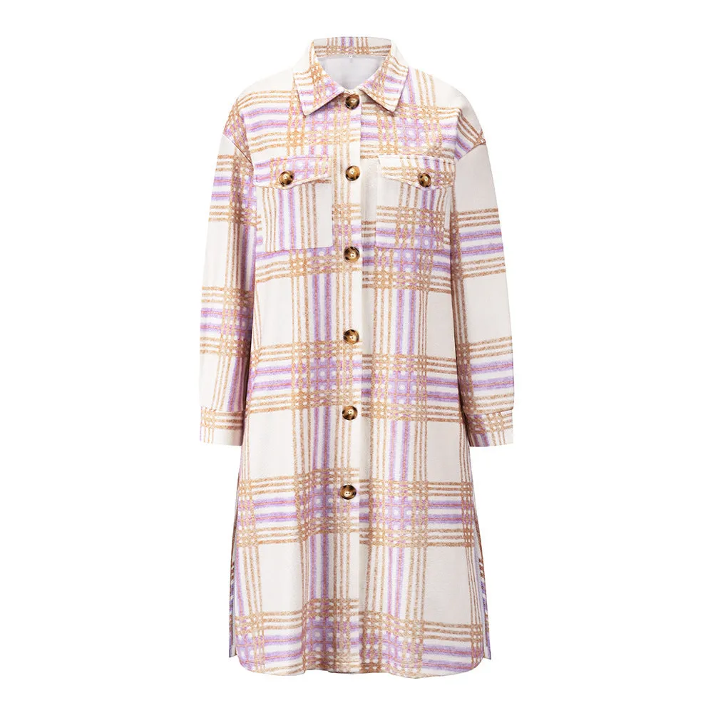 Button Plaid Shirt Jackets Coat Wholesale Women's