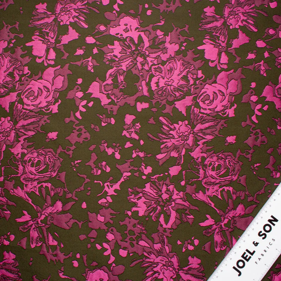 Dark Green & Fuchsia Pink Jacquard Shantung