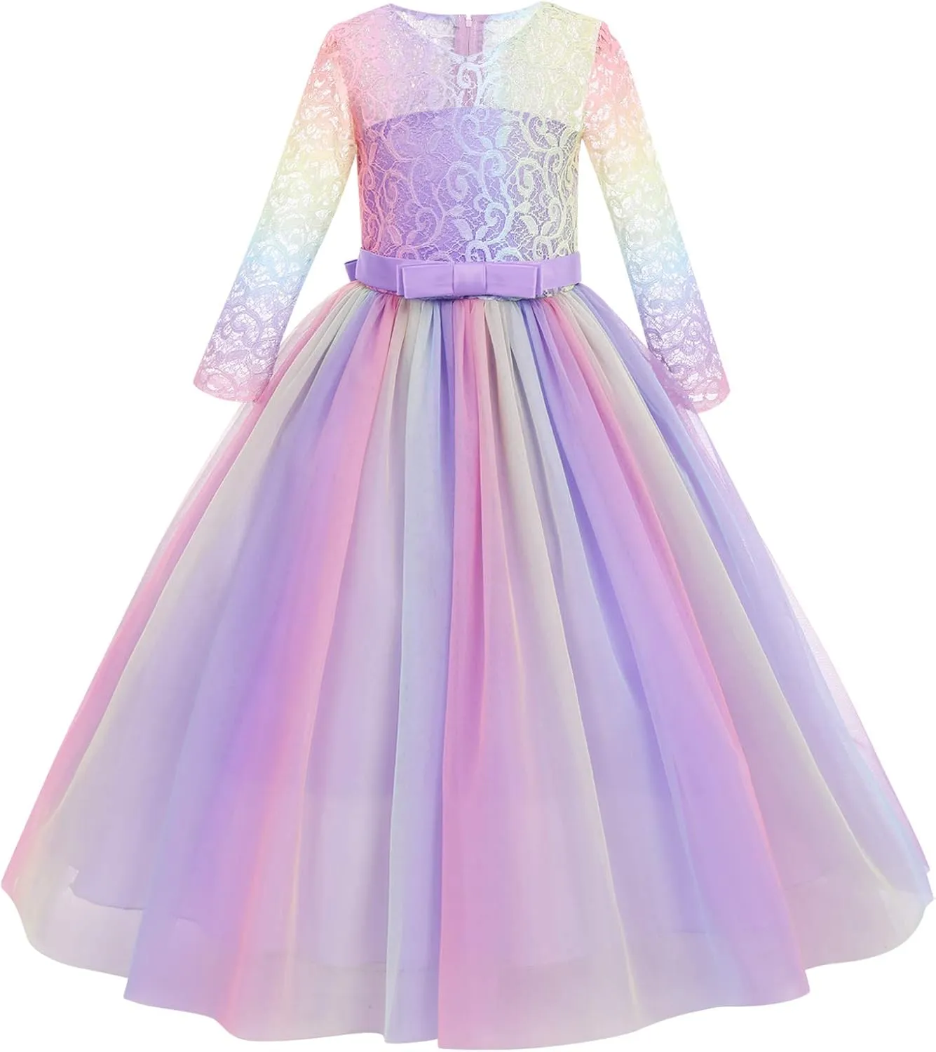 Flower Girls Vintage Lace 3/4 Sleeve Bridesmaid Velvet Dress Princess Wedding Party Pageant Evening Formal Prom Ball Gown