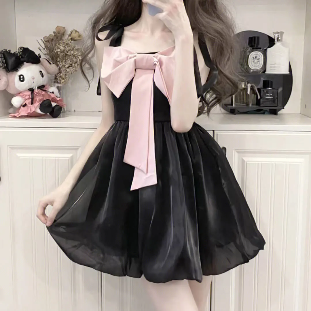 Front Big Bow Suspender Dress
