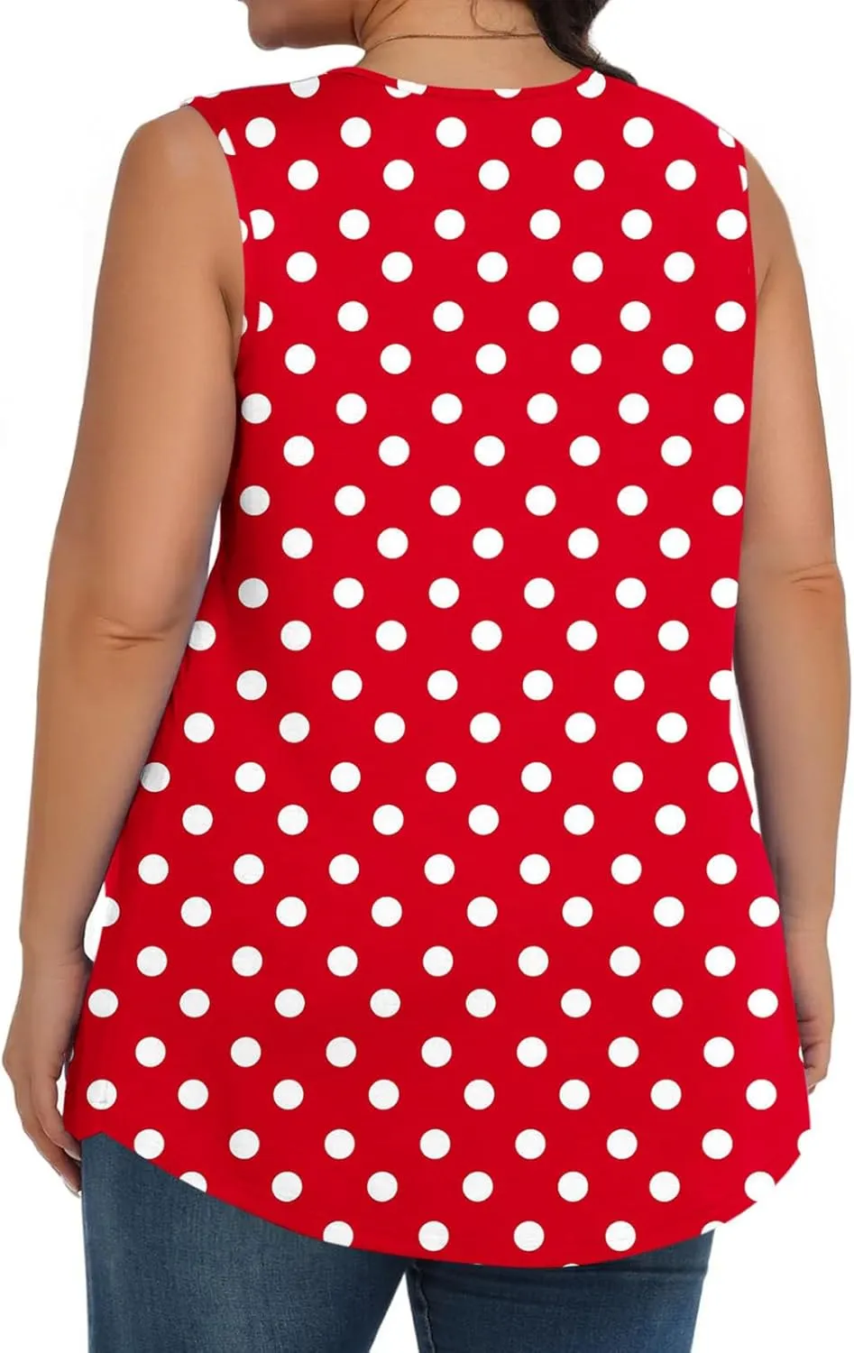 HGps8w Women's Plus Size Tank Tops Casual 2025 Summer Pleated Blouse Loose Crewneck Sleeveless Polka Dots Tunic T-Shirts