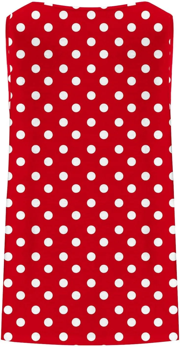 HGps8w Women's Plus Size Tank Tops Casual 2025 Summer Pleated Blouse Loose Crewneck Sleeveless Polka Dots Tunic T-Shirts