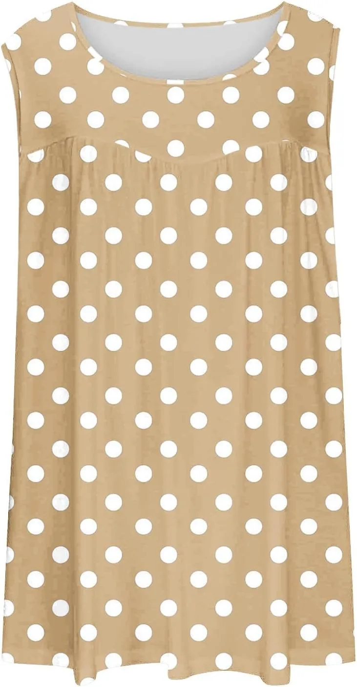 HGps8w Women's Plus Size Tank Tops Casual 2025 Summer Pleated Blouse Loose Crewneck Sleeveless Polka Dots Tunic T-Shirts