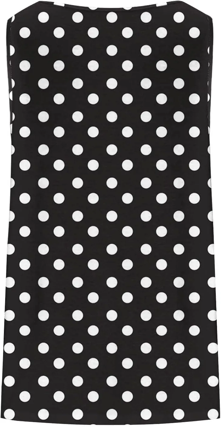 HGps8w Women's Plus Size Tank Tops Casual 2025 Summer Pleated Blouse Loose Crewneck Sleeveless Polka Dots Tunic T-Shirts