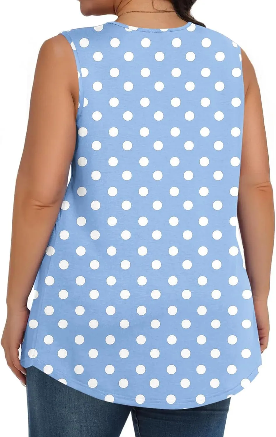 HGps8w Women's Plus Size Tank Tops Casual 2025 Summer Pleated Blouse Loose Crewneck Sleeveless Polka Dots Tunic T-Shirts