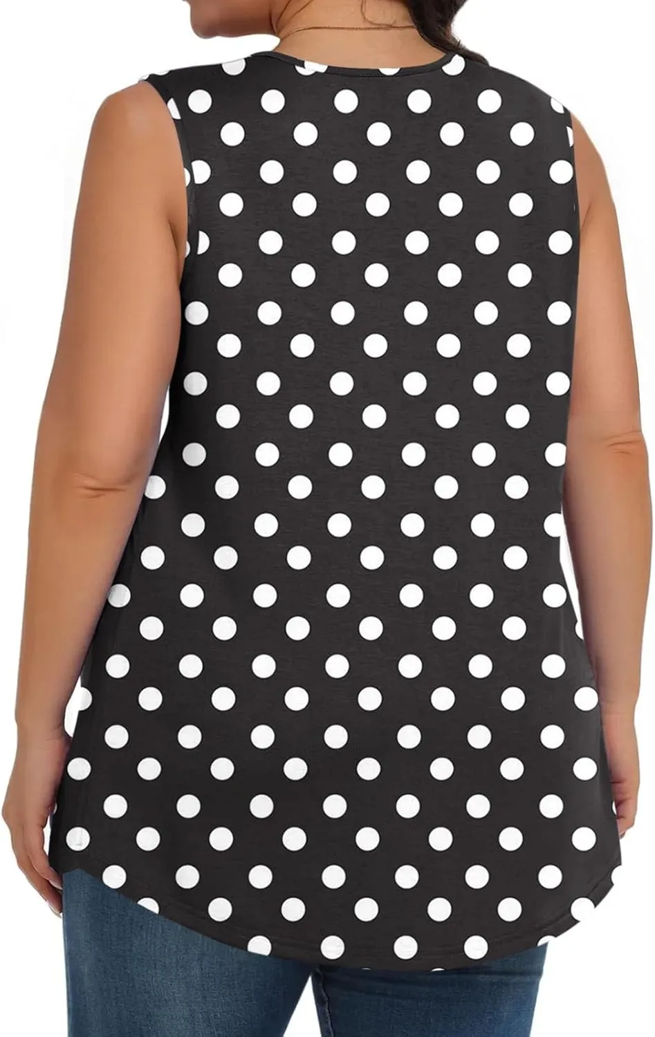 HGps8w Women's Plus Size Tank Tops Casual 2025 Summer Pleated Blouse Loose Crewneck Sleeveless Polka Dots Tunic T-Shirts