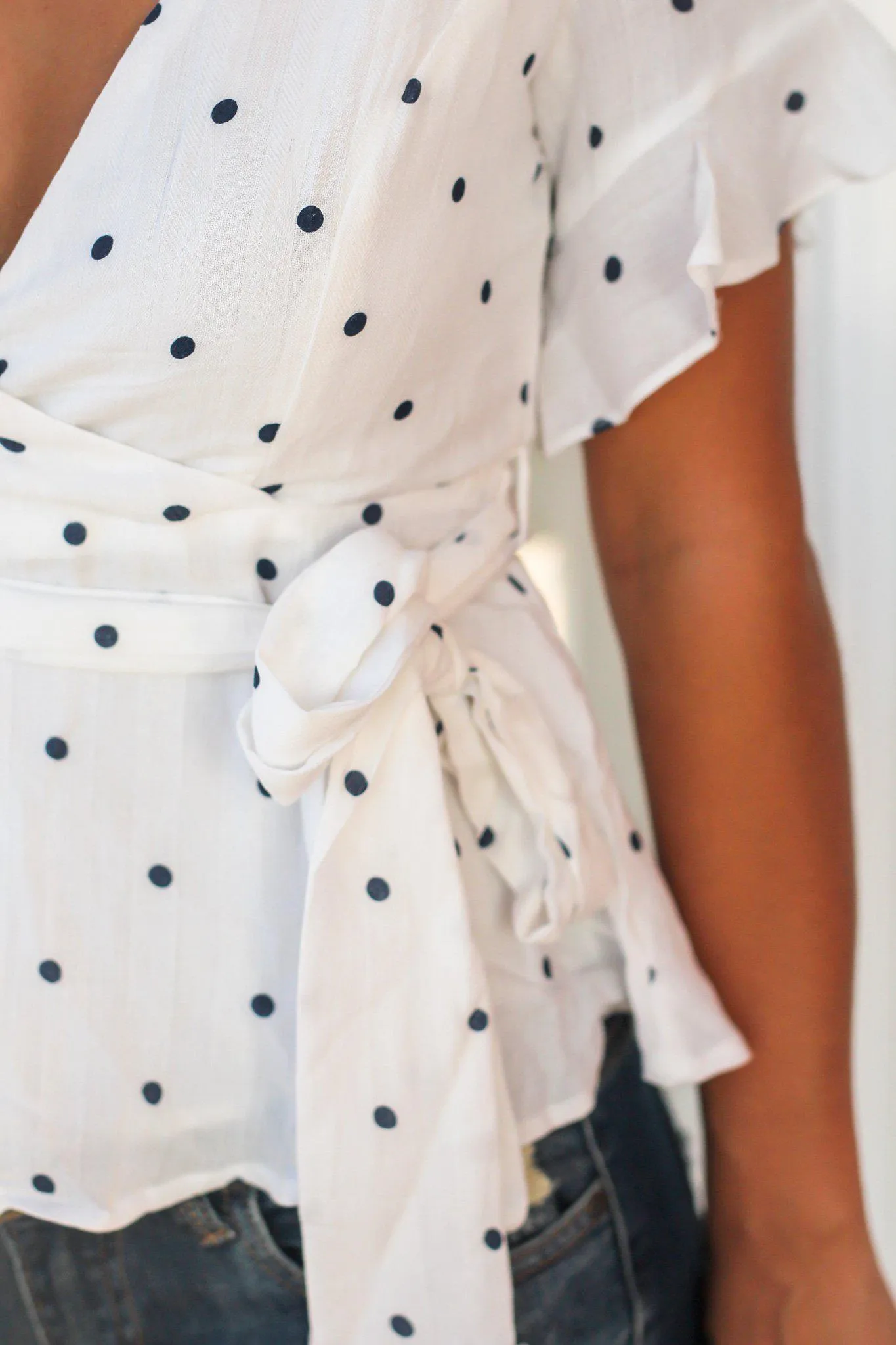 Ivory and Navy Polka Dot Top