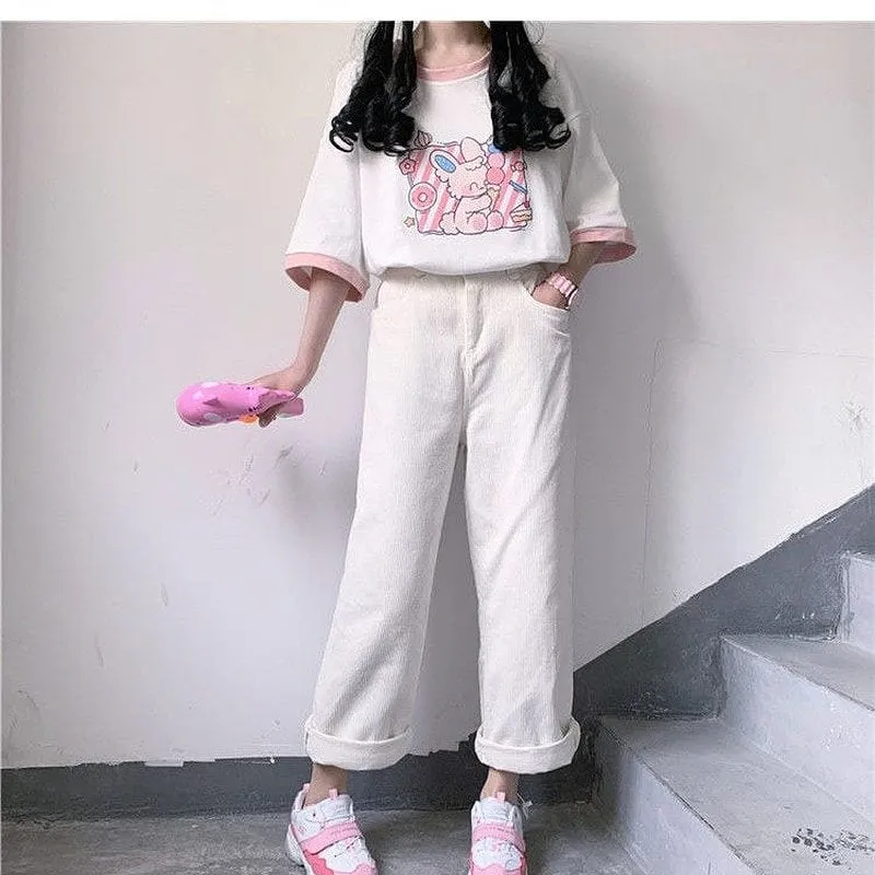 Kawaii Pink Cartoon Graphic T-shirt