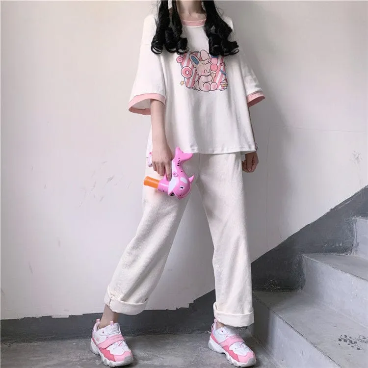 Kawaii Pink Cartoon Graphic T-shirt