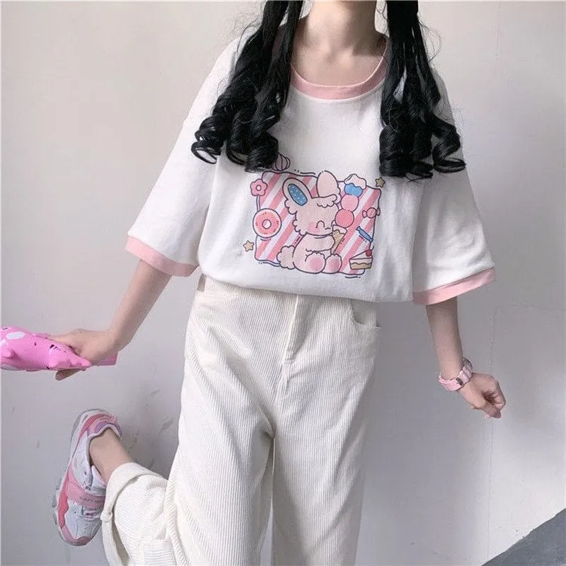 Kawaii Pink Cartoon Graphic T-shirt