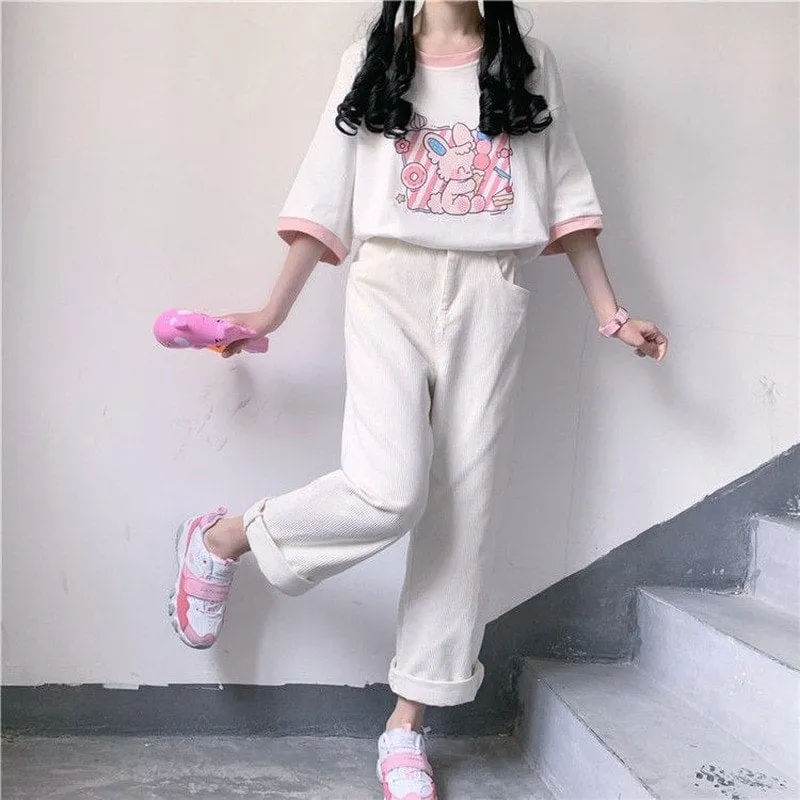 Kawaii Pink Cartoon Graphic T-shirt