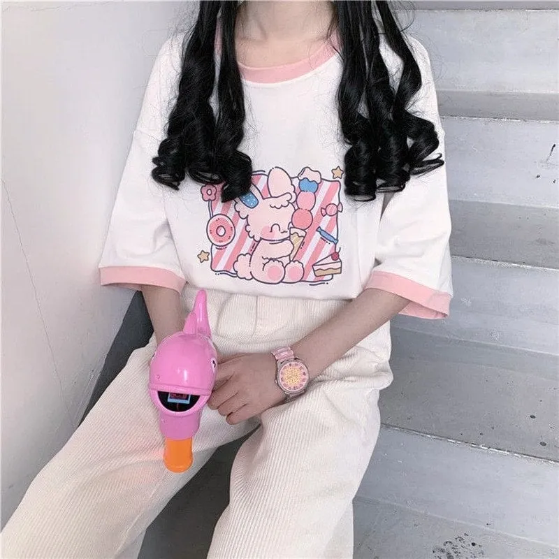 Kawaii Pink Cartoon Graphic T-shirt