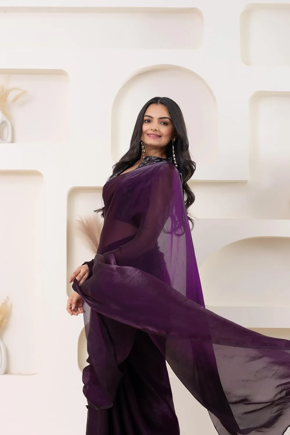 Lustrous Tissue Silk Ready To Wear Saree With Foil Printed Digital Blouse