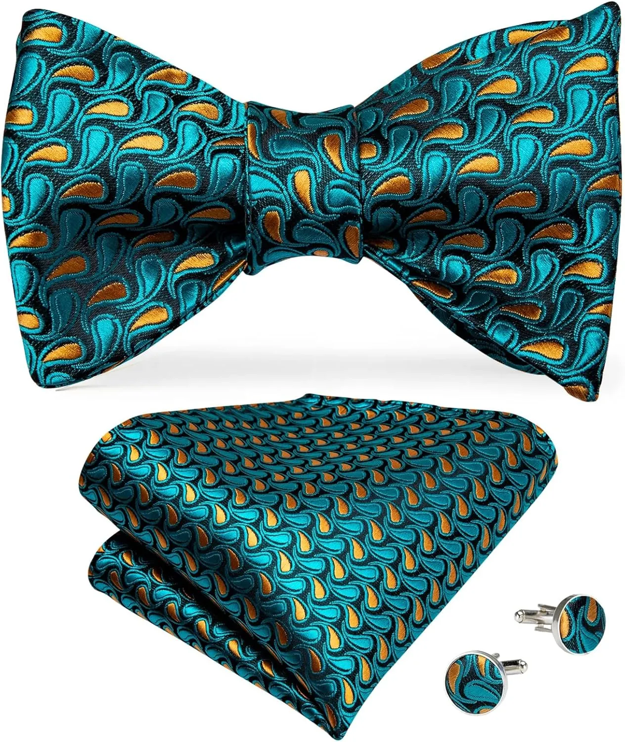 Men Bow Tie Set Handkerchief Cufflinks Fashion Self Tie Bowtie Silk Bowties Paisley Wedding Party Bowknot