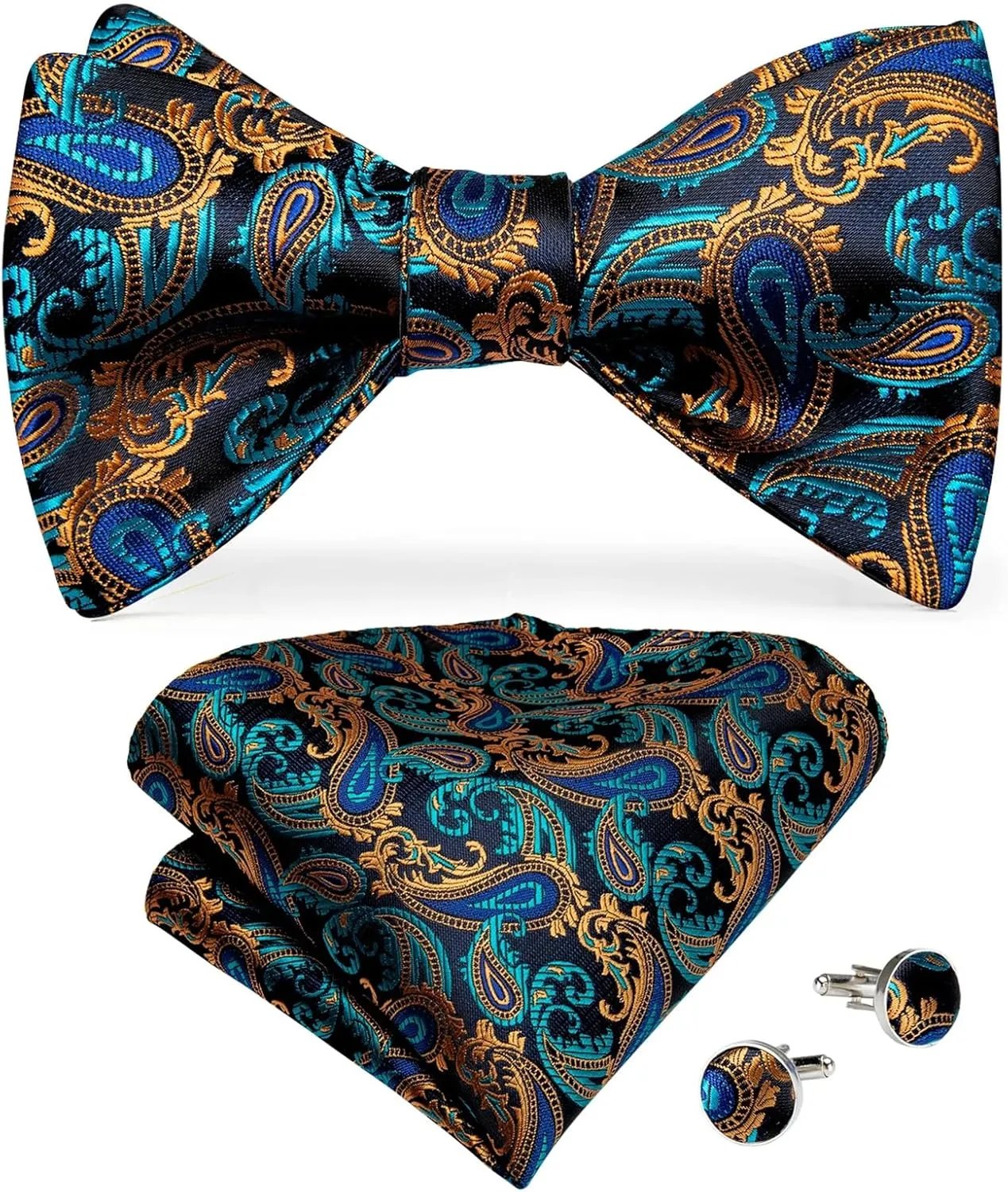 Men Bow Tie Set Handkerchief Cufflinks Fashion Self Tie Bowtie Silk Bowties Paisley Wedding Party Bowknot