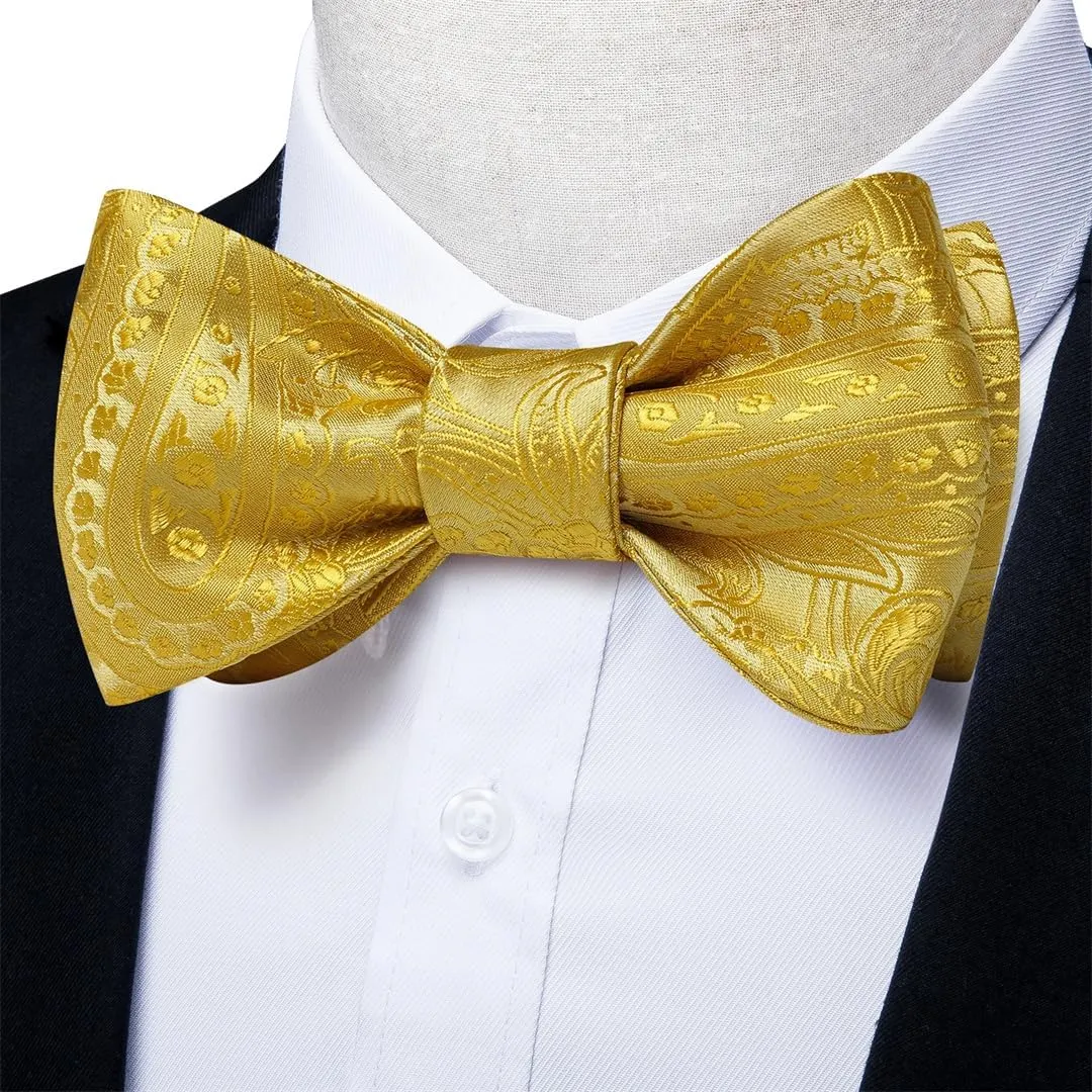 Men Bow Tie Set Handkerchief Cufflinks Fashion Self Tie Bowtie Silk Bowties Paisley Wedding Party Bowknot