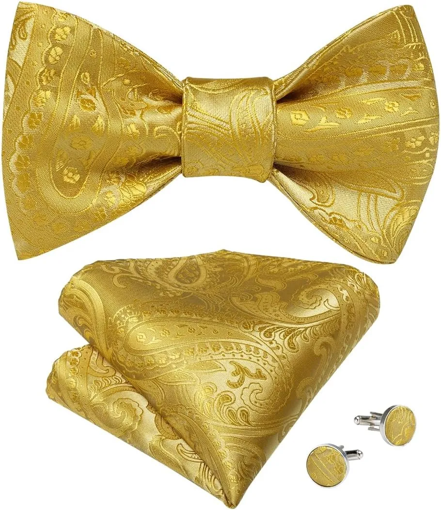 Men Bow Tie Set Handkerchief Cufflinks Fashion Self Tie Bowtie Silk Bowties Paisley Wedding Party Bowknot