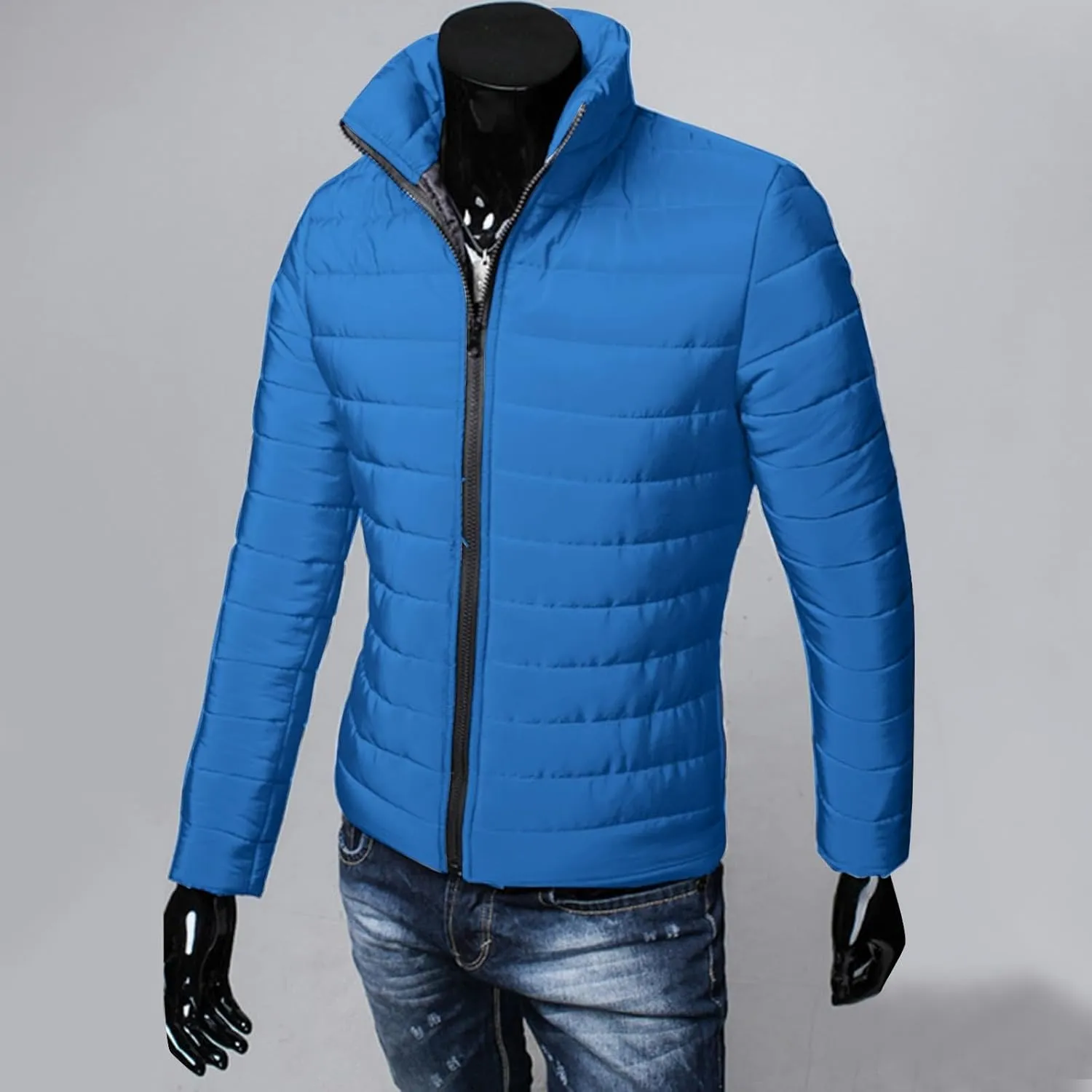 Men Lightweight Jacket Puffer Hoodless Light Padded Zip Down Jacket Winter Warm Bubble Coat Packable Quilted Jackets