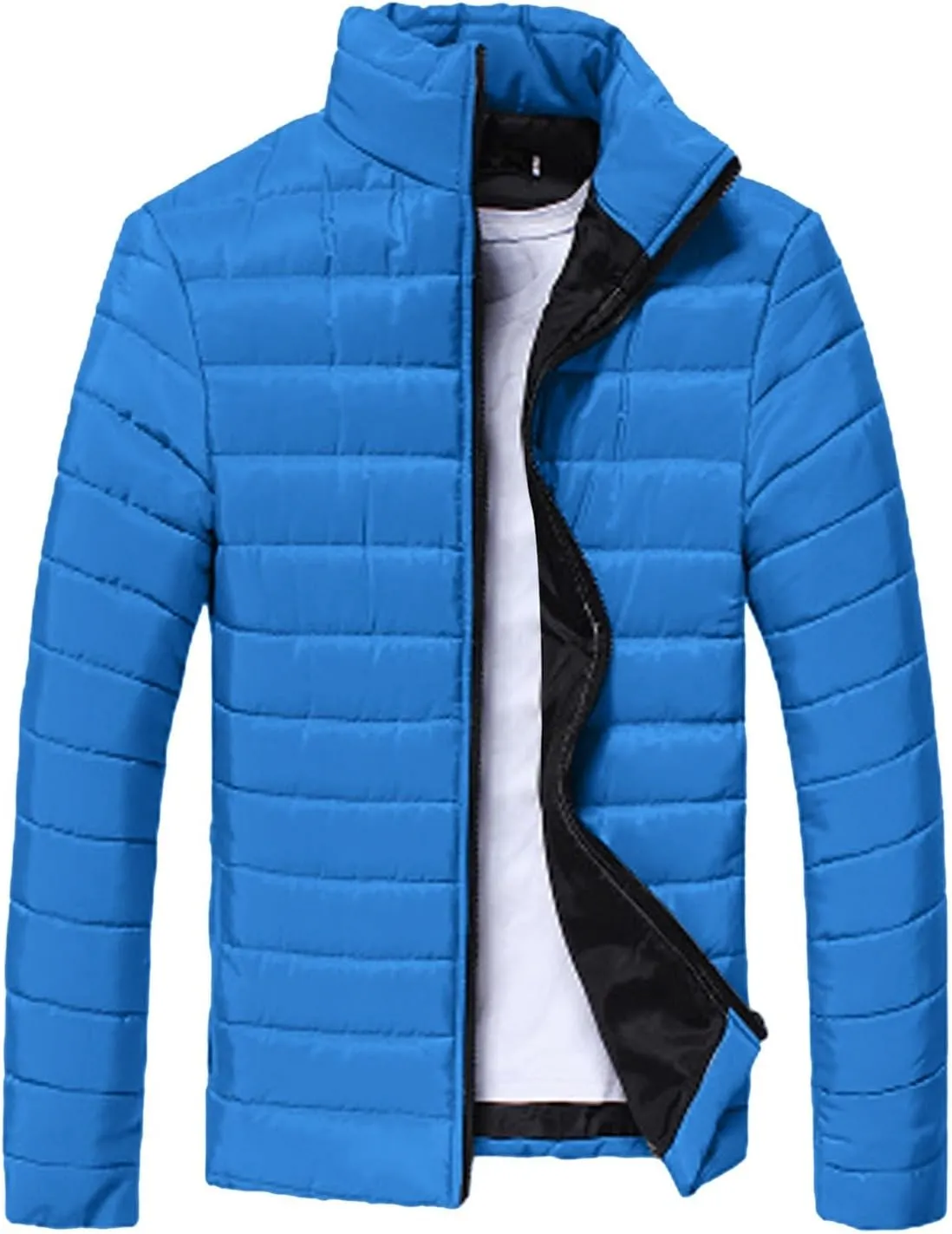 Men Lightweight Jacket Puffer Hoodless Light Padded Zip Down Jacket Winter Warm Bubble Coat Packable Quilted Jackets