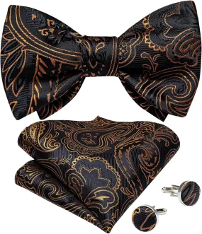 Men's Bow Tie Self Tie Silk Bowties Fashion Wedding Party Paisley Bowknot Tie Set Hanky Cufflink