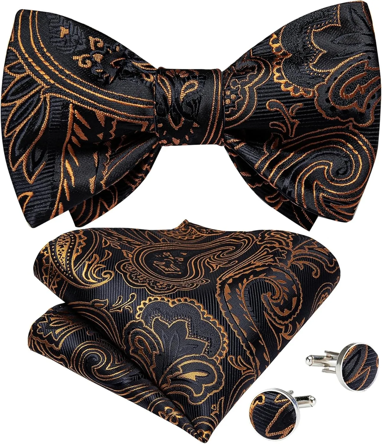 Men's Bow Tie Self Tie Silk Bowties Fashion Wedding Party Paisley Bowknot Tie Set Hanky Cufflink
