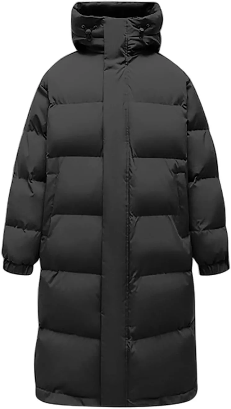 Mens Puffer Jacket Long Winter Coat Hooded Down Jacket Warm Parka Jacket Quilted Insulated Jacket Windproof Coat