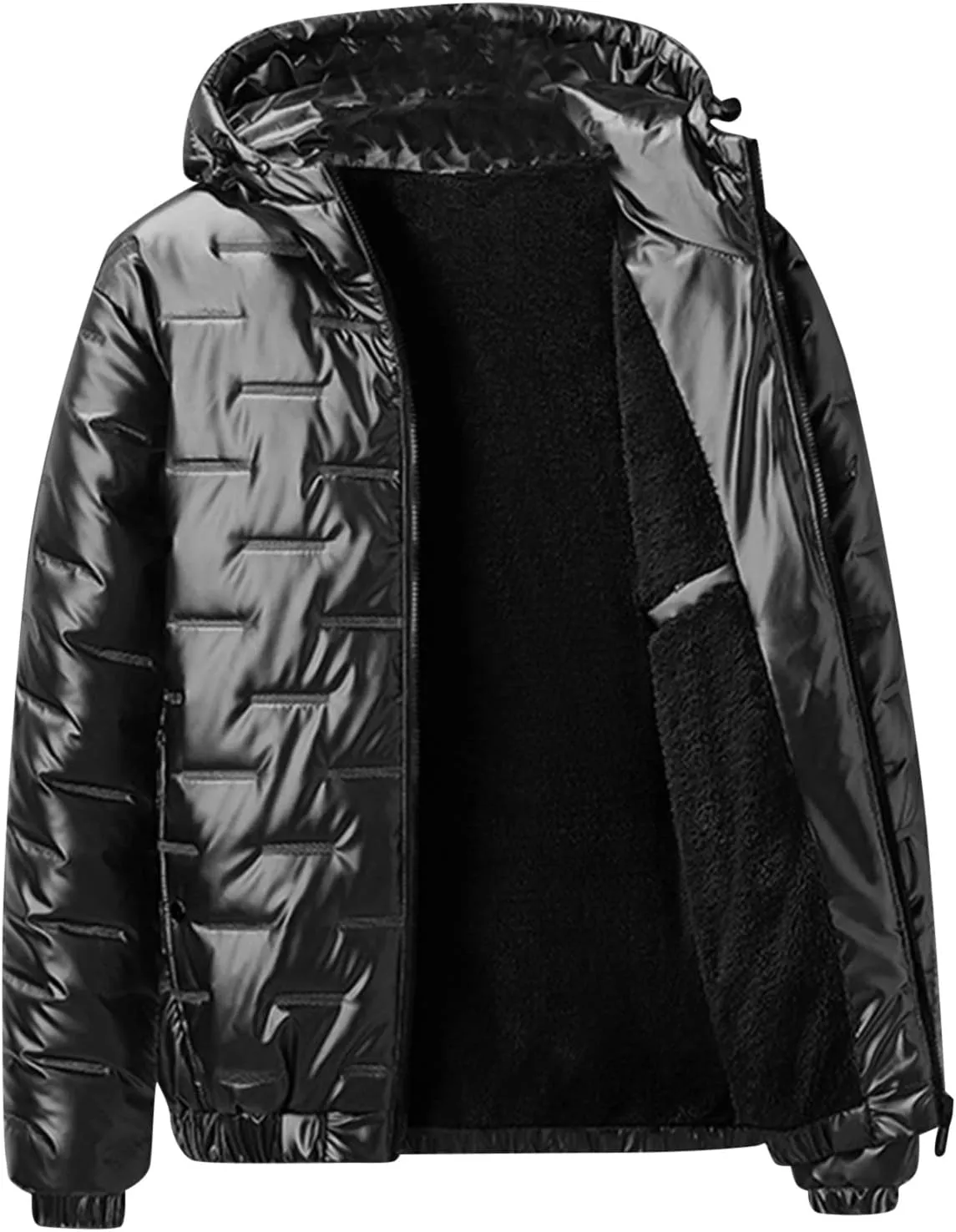 Mens Puffer Jacket With Hood Waterproof Shiny Reflective Bubble Coat Lightweight Packable Winter Thicken Down Jacket