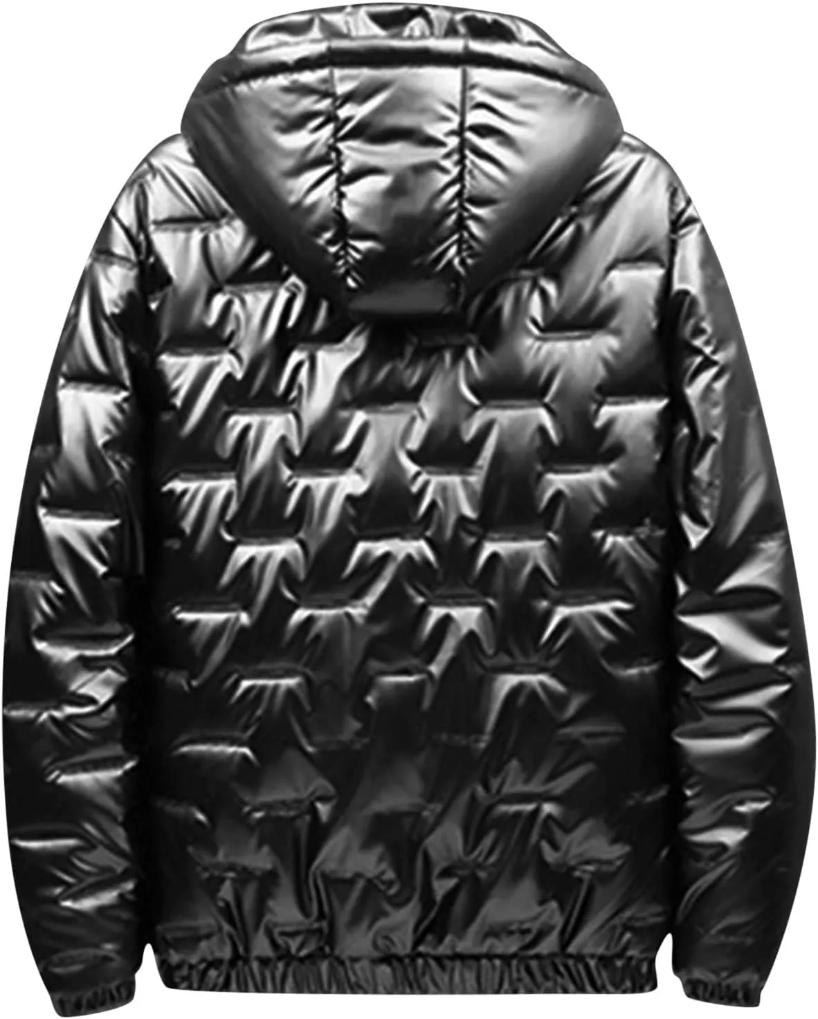 Mens Puffer Jacket With Hood Waterproof Shiny Reflective Bubble Coat Lightweight Packable Winter Thicken Down Jacket
