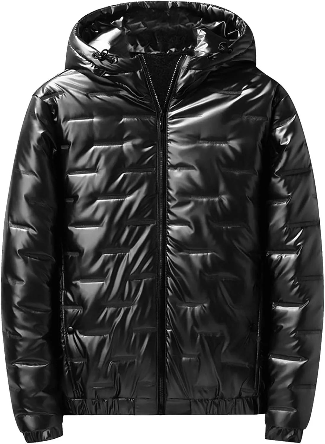 Mens Puffer Jacket With Hood Waterproof Shiny Reflective Bubble Coat Lightweight Packable Winter Thicken Down Jacket