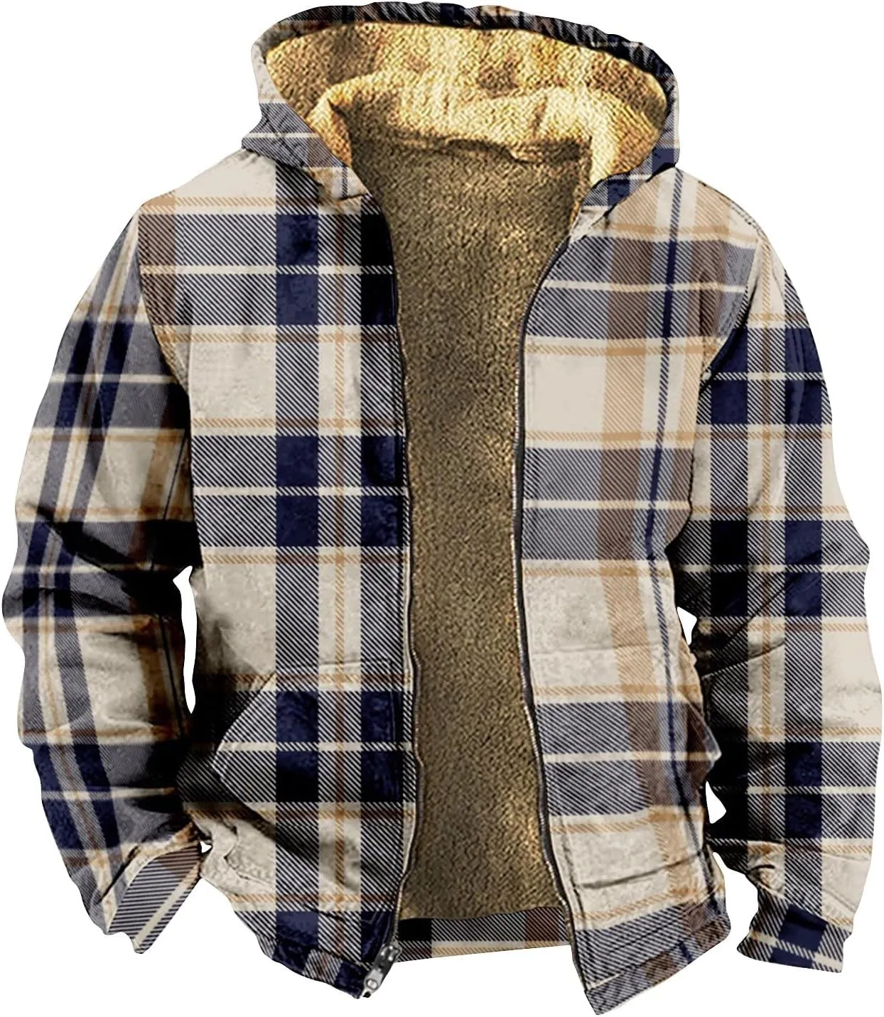 Men'S Winter Coats With Hood Fleece Zipper Coat Heated Thick Waterproof Casual Vintage Oversized Jacket